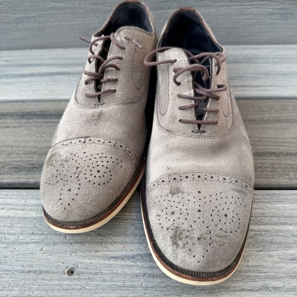 Johnston & Murphy Oxford Saddle Dress Shoes 10M - Gray Suede Leather - Picture 4 of 17